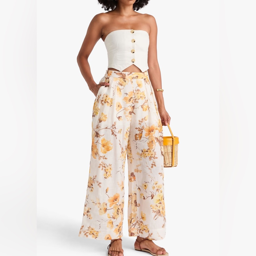 Zimmermann 
Ottie floral-print ramie wide-leg pants